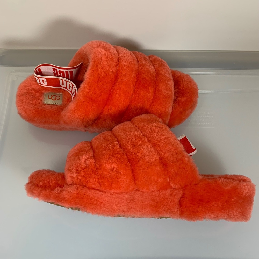 UGG Women's Fluff Yeah Sheepskin Slide Slipper Size 10 Orange Open Toe